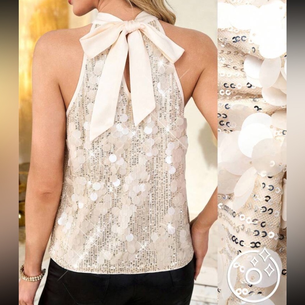 Elegant Sequin Halter Top Blouse Shirt Holiday Evening